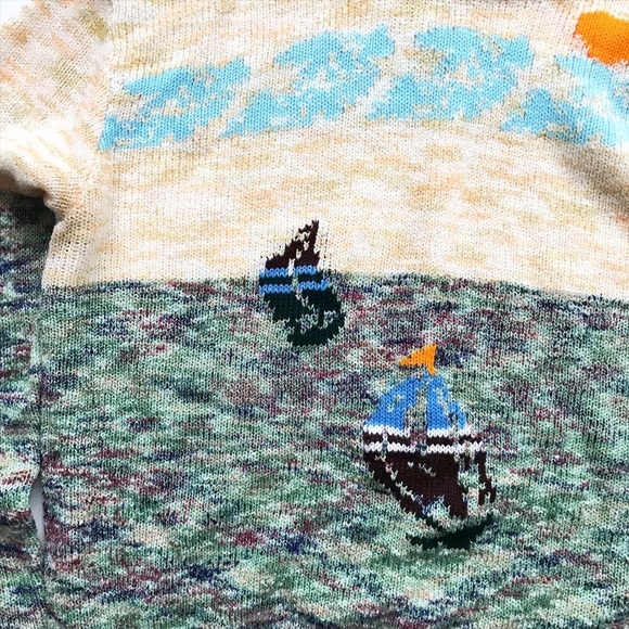 Vintage Lanval sailboat scene light knit turtle neck sweater EUC M(8Y) - Picture 5 of 9